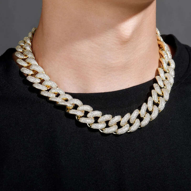 necklace moissanite chain cuban k designer men 25mm wide 3row inlaid pass dia tester iced out Miami Sterg Sier Fine jewelry