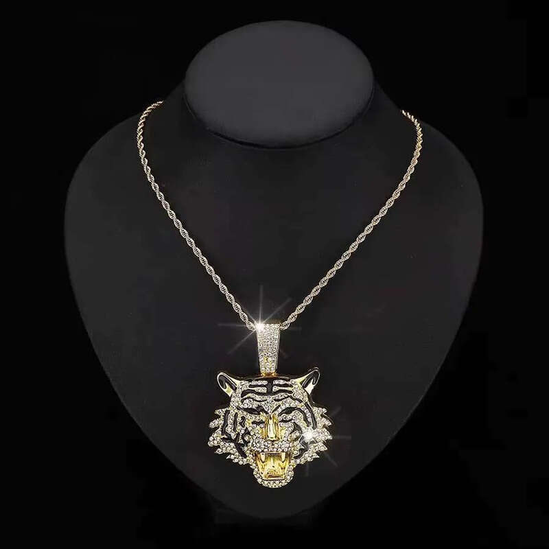 DHcollection RQ 3mm No Fade Stainless Steel Rope Chain Hip Hop Alloy and Bg Rhie tiger Head Pendant Necklace
