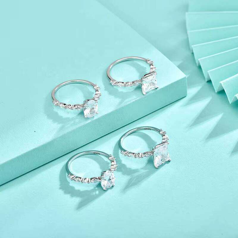 Sterling Silver Princess Oval Cut CZ Engagement Ring Marquise & Round VVS Moissanite Ring Ring Wedding Band Jewelry