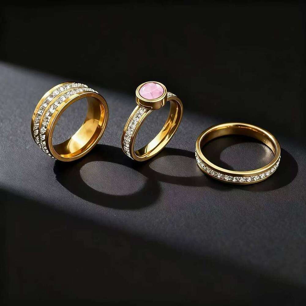 Stainless Steel Ring Set For Women With Zircon 2025 New Fashion Party Jewelry Finger Accessory
