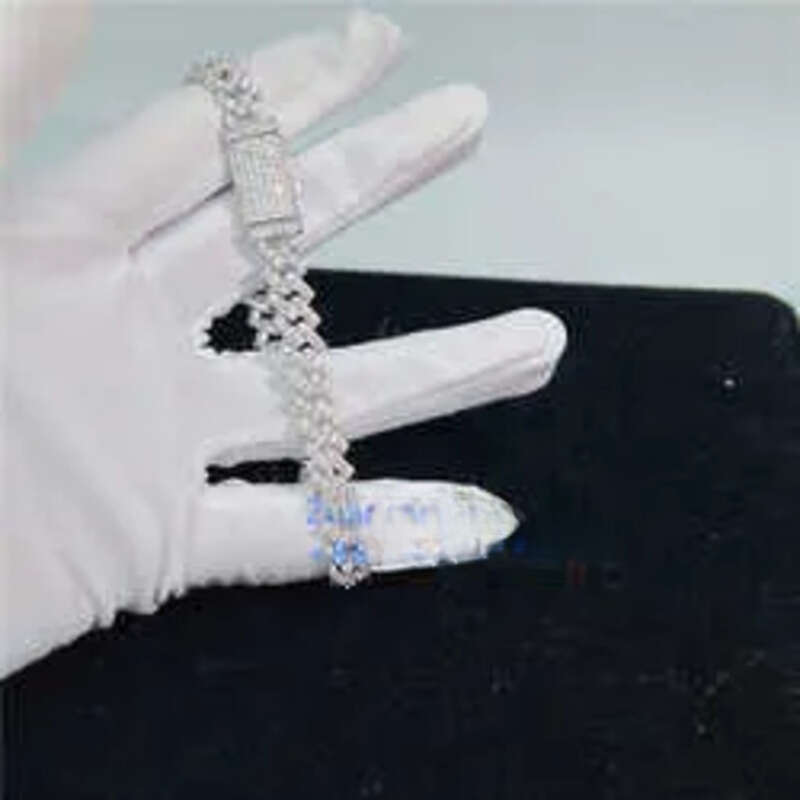necklace moissanite chain 12mm 2 Rows Micro Paved Cuban Bracelet D VVS Lab Dia Link Iced Out Sier
