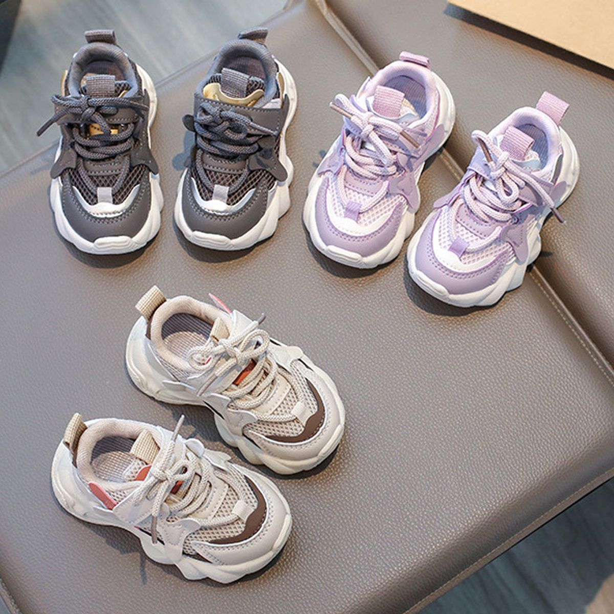 Kids Shoes Girls Sneakers Mesh Toddler Casual Tennis Sneakers Kidszworld Spring Fashion Running Sport Girl Platform Shoes Balck Purple Khaki Size 21 -