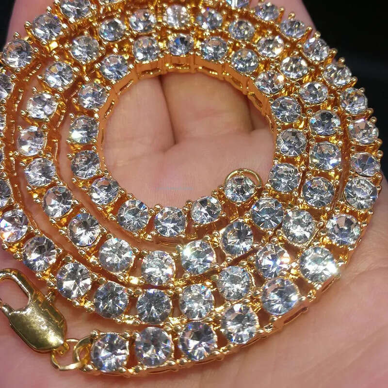Designer mens hiphop chains dia one row tennis hip hop jewelry necklace 3mm 4mm sier rose gold crystal chain necklaces