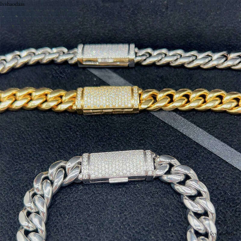 Hot sale Miami chain Stainless steel sier moissanite lock high quality 10mm 12mm 14mm 18mm cuban necklace bracelet