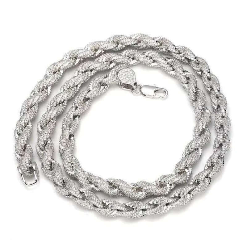 Full Iced Out Hip Hop Jewelry Moissanite Necklace Sterg Sier 8mm Twisted Dia Rope Chain