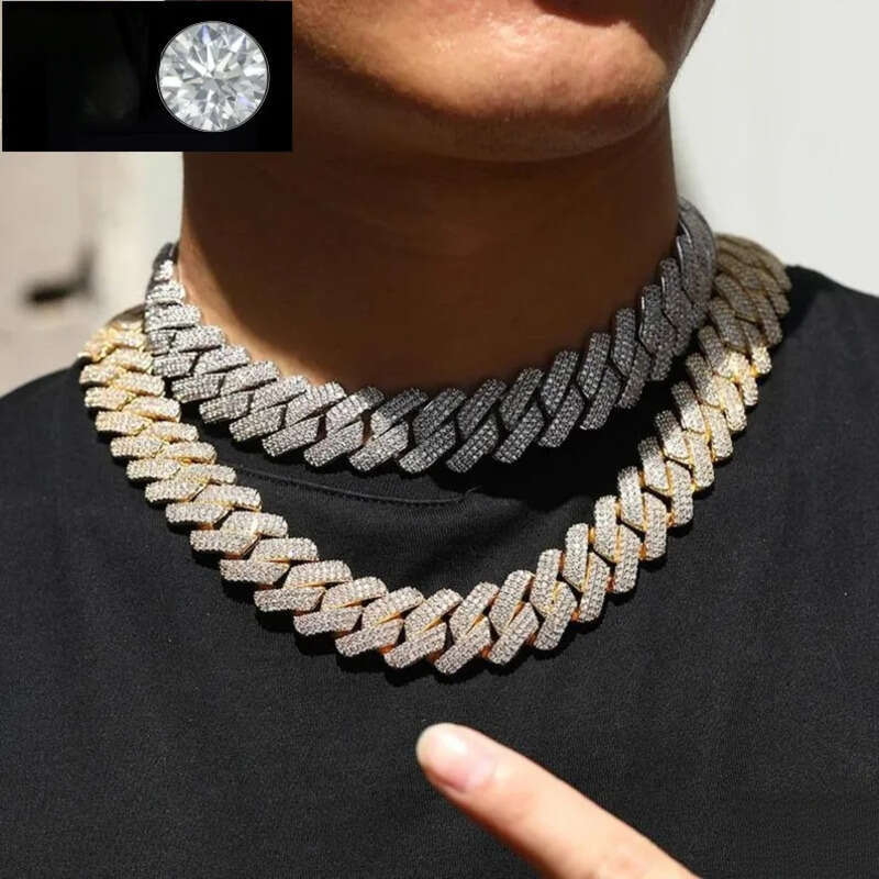 moissanite cuban k chain Hiphop 20mm Sier Yellow Gold Plated Vvsmoissnaite Cuban Chain Necklace man