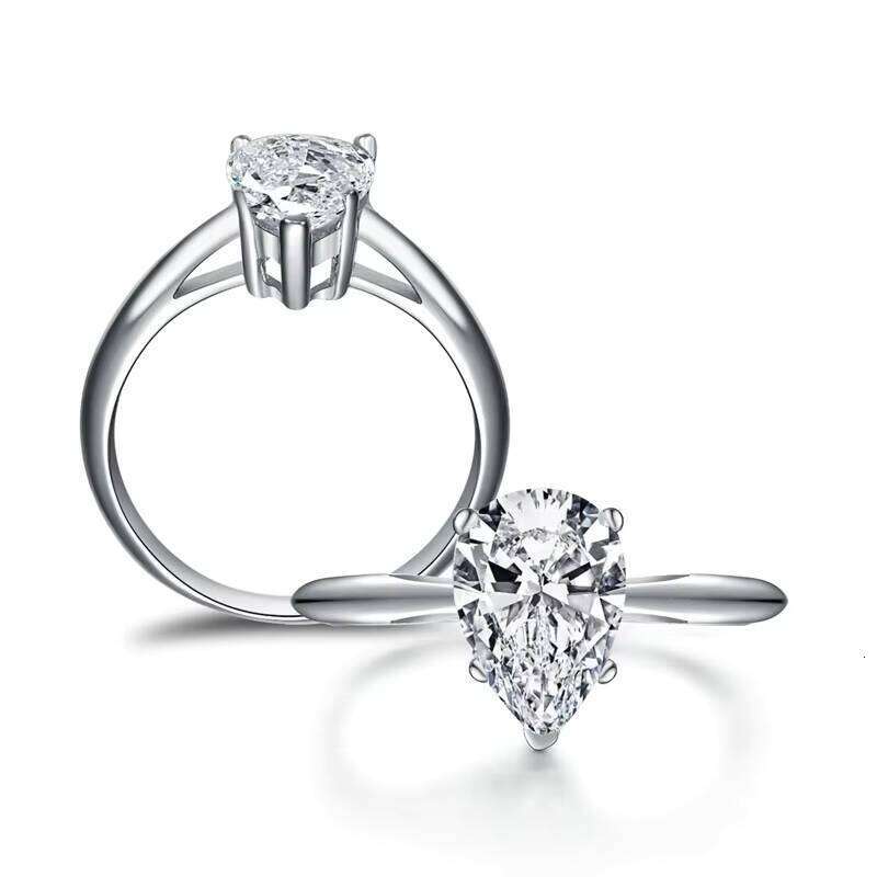 R..Engagement Jewelry S Silver Gold Plated D Grade Water Drop Pear Brilliant Bridal Ring Moxyant