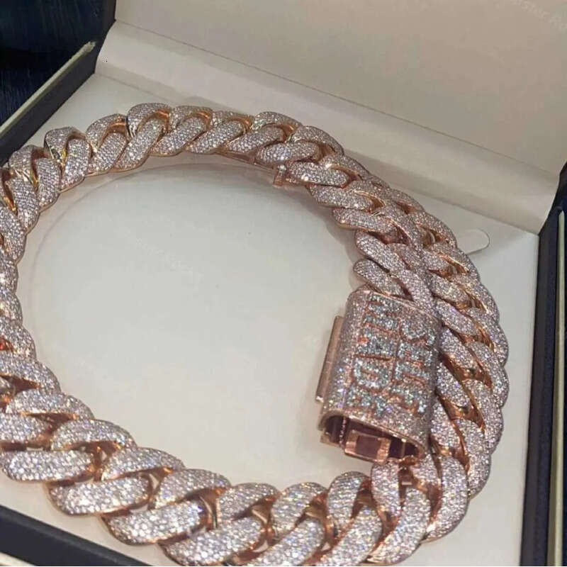 Sier Necklace Rose Gold 24mm Vvs Moissanite Heavy Duty Miami Cuban Chain Hip Hop Street Punk Men Women Jewelry