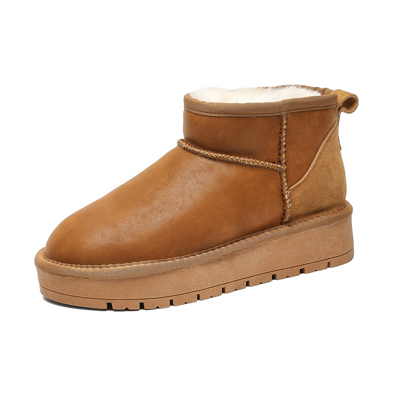 EBV designer shoes hot free shipping High quality Sheepskin fur on Leather short tube waterproof winter keep warm plush cotton shoes for woman brown