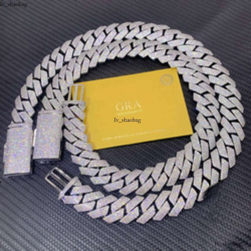 Necklace chain cuban link chainjewelry for men pass dia tester jewelry Sier w20mm 3row necklace VVS moissanite iced out