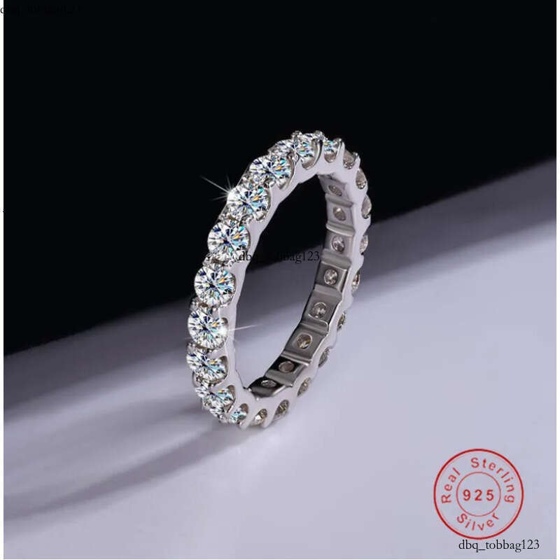 2024 Sparkling Gorgeous Handmade Full Round Cut Moissanite Dia Gemstones Wedding Rings Pure 100% Sterling Sier Party Eternity Women Band Ring Gift