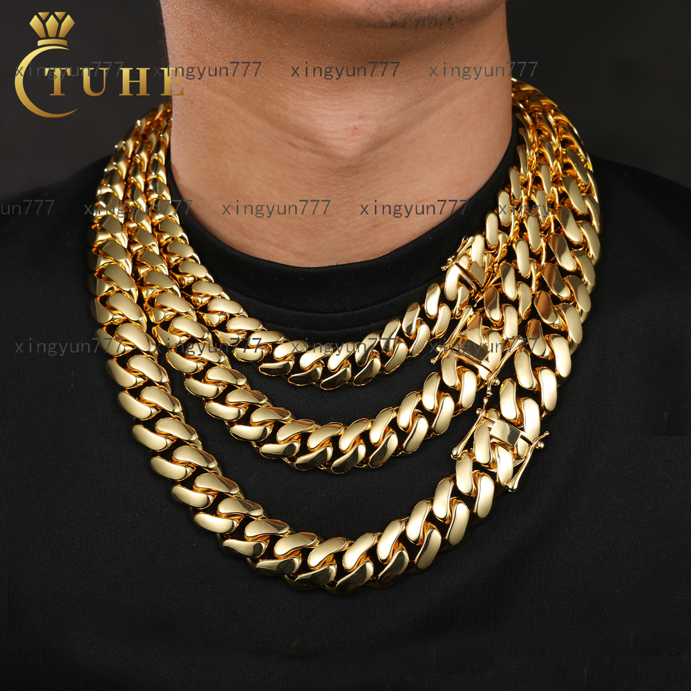 Multisize 10mm22mm Necklace Wholesale Gold Plated Brass High Quality Hip Hop Jewelry Miami Cuban Link Chain for Men