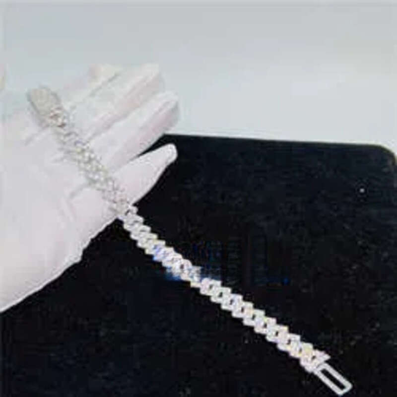 necklace moissanite chain 12mm 2 Rows Micro Paved Cuban Bracelet D VVS Lab Dia Link Iced Out Sier