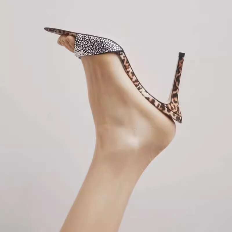 Leopard Print Sexy Rhinestone Ultra heel Sandals 2025 New Pointed Toe Stiletto Designer Shoe High heels for Women