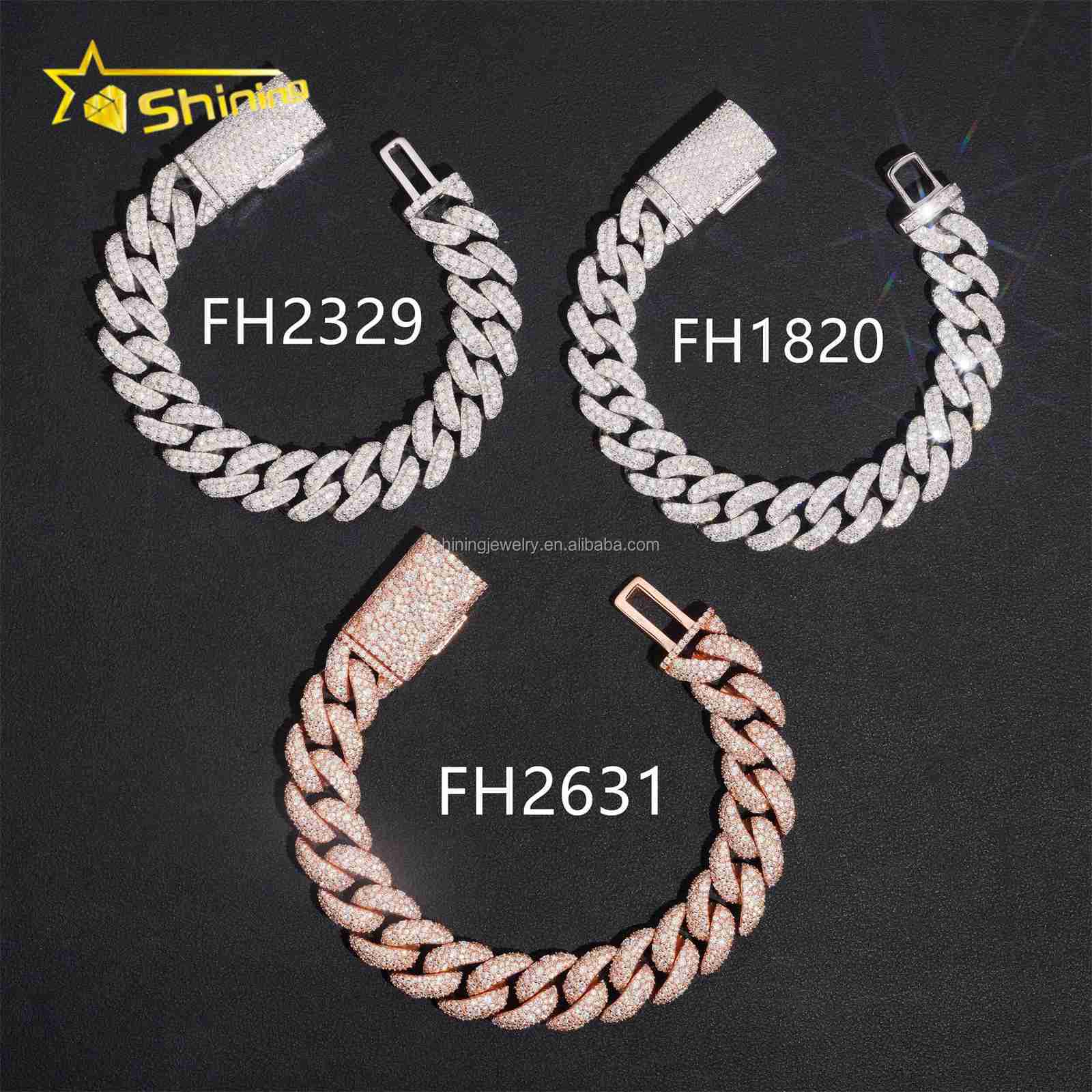 New Designs Fashion New Trendy Luxury Hip Hop 13mm 14mm VVS1 Moissanite Diamond Iced Out S925 Silver Man Miami Cuban Bracelet