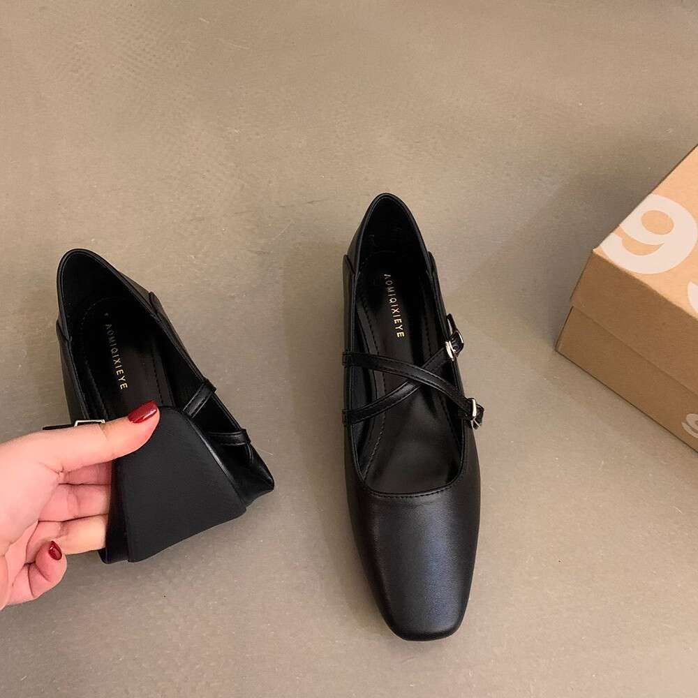silver Shallow Mouth Single for Women Spring New Korean heelegant Fairy Style Gentle Commuting Chunky heel Mary Designer Shoe Jane Small Leather Shoes