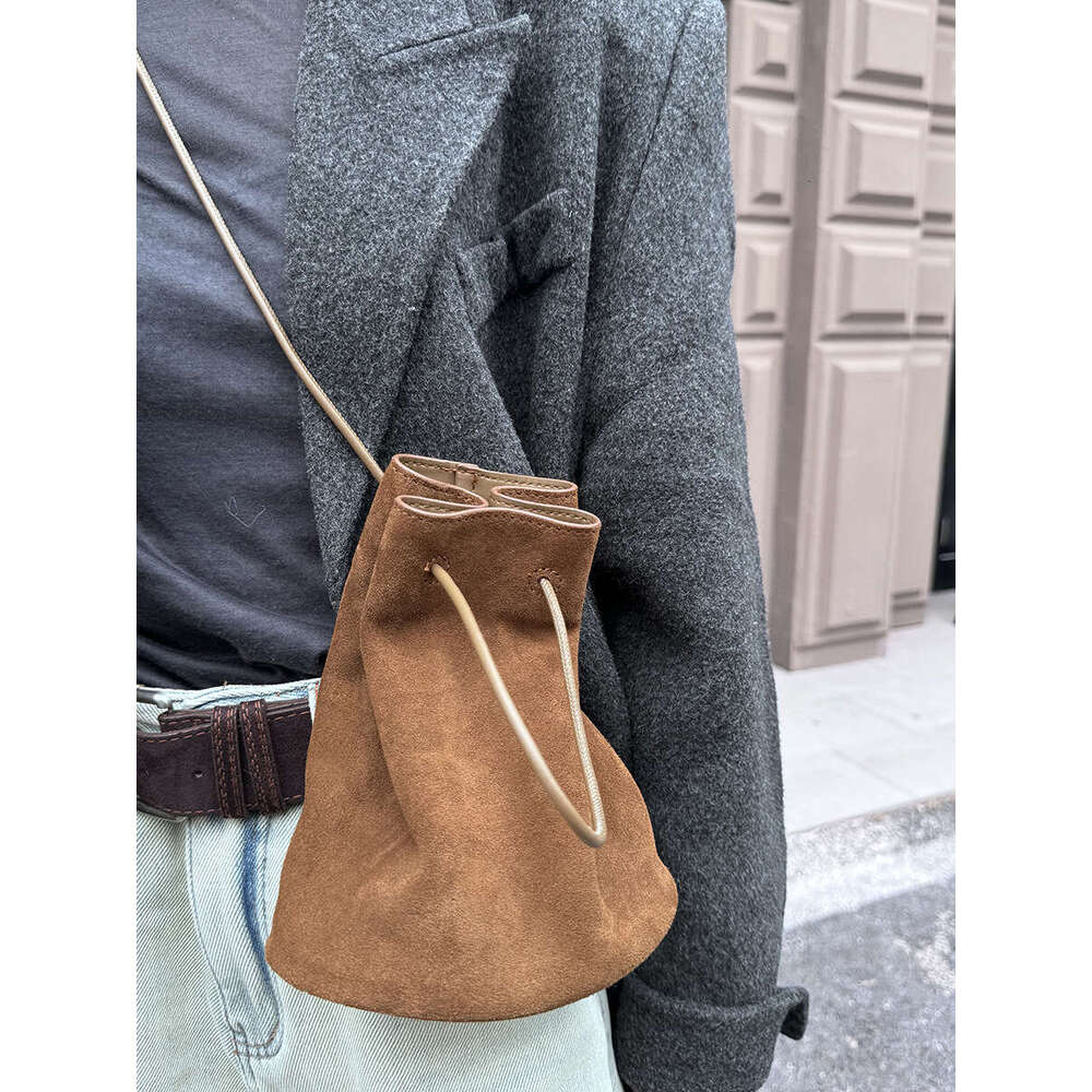 designer bag Luxury bag Korean Style Niche Drawstring Bucket New Ins Genuine Leather Women's Simple Crossbody Top Layer Cowhide Shoulder Bag
