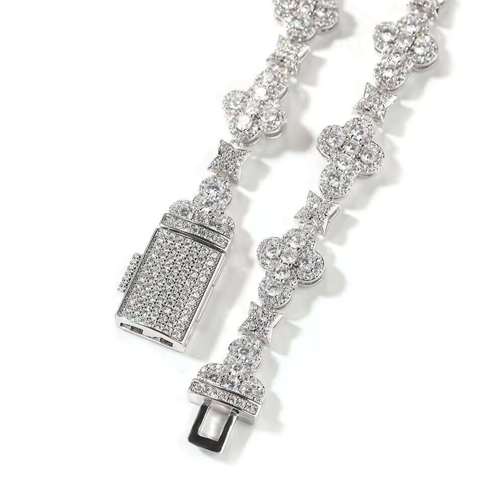Hip-Hop Iced Out Cross Chain Link Bracelet Flower moissanite chainia Necklace for Women and Men