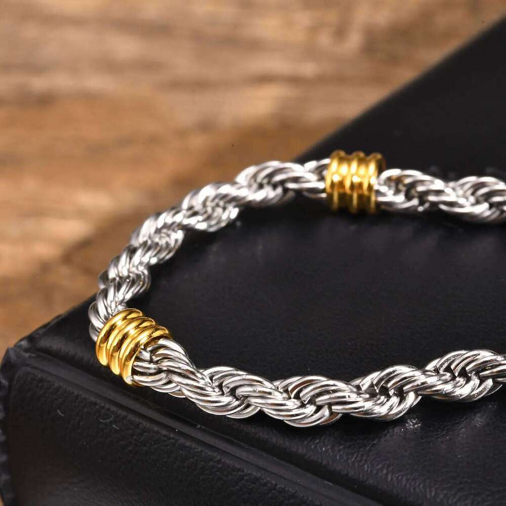 Vnox Stylish Rope Chain Bracelets with Tubes Charms,Simple Cuban Links Bracelets,Stainless Steel Trendy Fashion Writband Jewelry