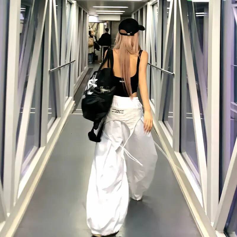 Y2K White Cargo Pants Women Streetwear Embroidery Baggy Sweatpants Haruku Wide Leg Joggers Summer Oversized Trousers New dongdumaoyi