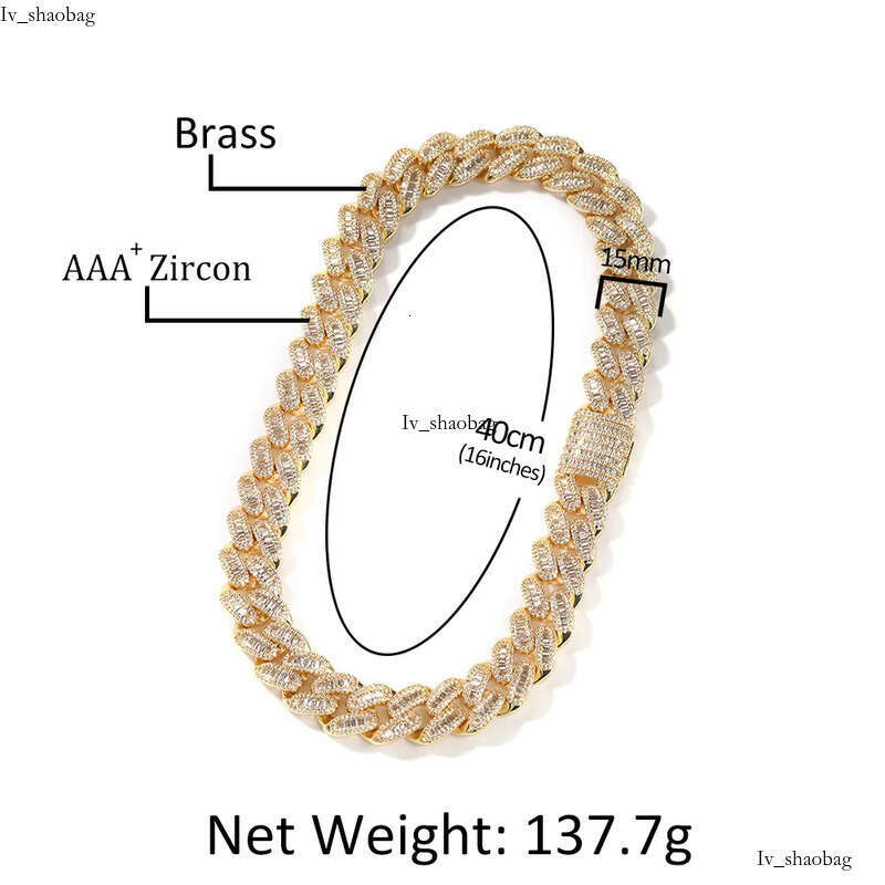 15mm Hip Hop Tennis Real Plated Zircon Mosaic Cuban Link Chain Necklace Bracelet Jewelry Gold Sier Color
