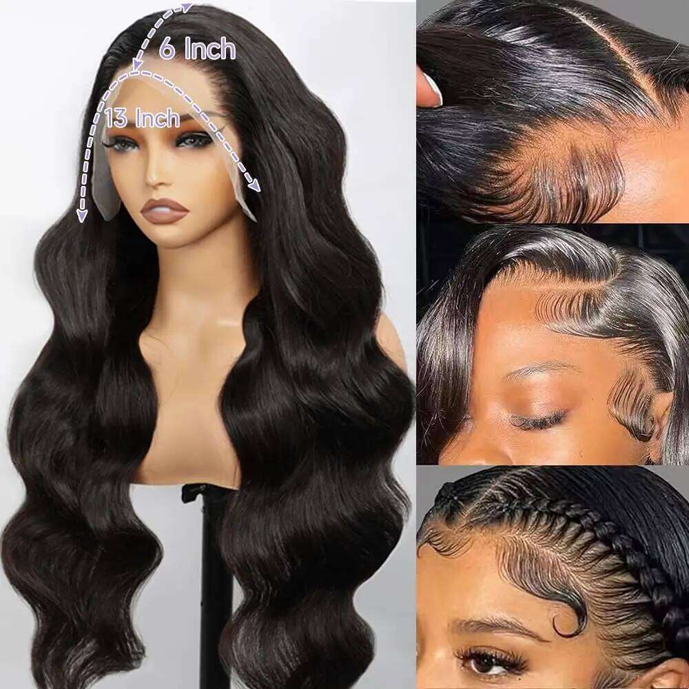 32 Inch Body Wave Front Pre Plucked With Baby 13X6 HD Lace Frontal Human Hair Wigs 180 Density Natural Color Xiusiyuan2510