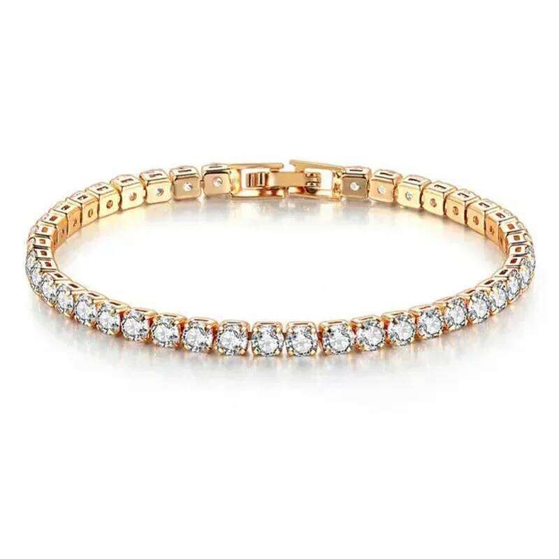 New Pure Sier Rose Gold Shining Classic Hip Hop Crystal Tennis Bracelet Women's Jewelry Fashion Wedding Gift