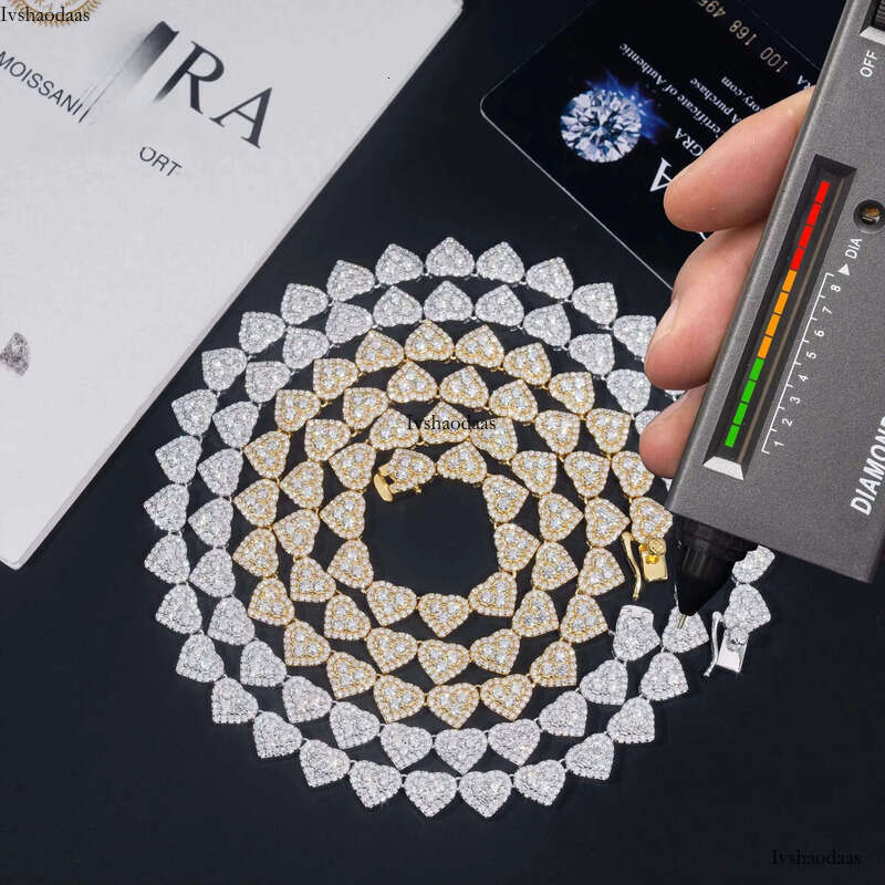 8mm Heart Shape Hip Hop Jewelry Dia Iced Out Cuban Link Chain Moissanite Necklace Bracelet for Men Women