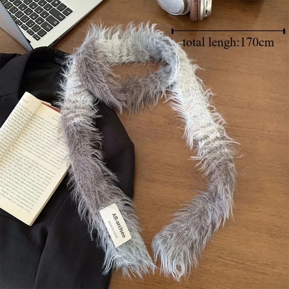 Sweet Korean Style Y2K Thin Scarf Rainbow Color Soft Long N Scarves Faux Fur Neck Warmer Harajuku Plush Scarf Female 250929