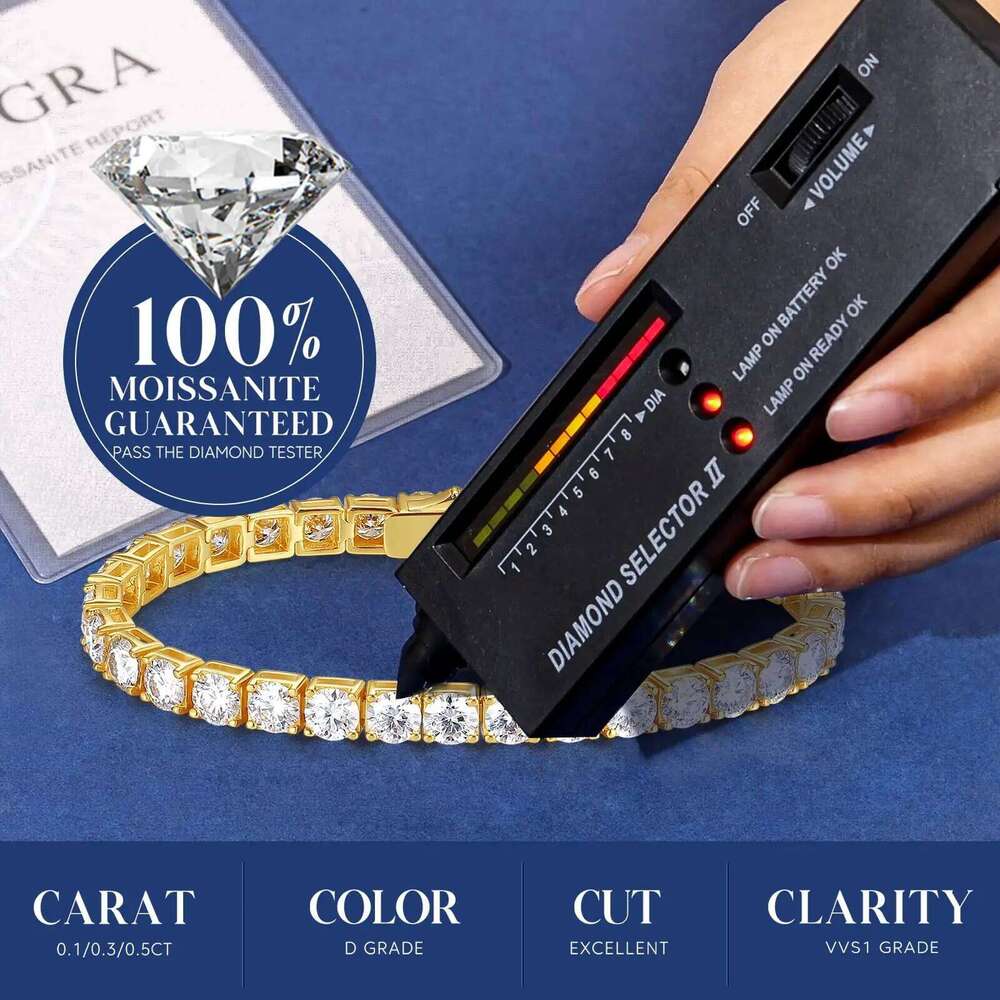 Dainty Full Moissanite Tennis Gold Plated Sterling Sier D Color Lab Created Dia Bracelet for Women Men