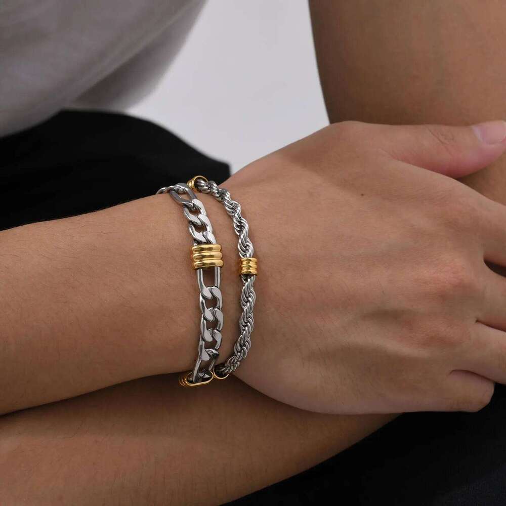 Vnox Stylish Rope Chain Bracelets with Tubes Charms,Simple Cuban Links Bracelets,Stainless Steel Trendy Fashion Writband Jewelry