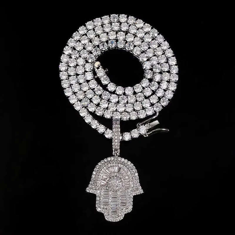 Hip-hop Mossanite Sier Necklace Plated Moissanite Cuban Link Fine Jewelry Charms Chain Pendant