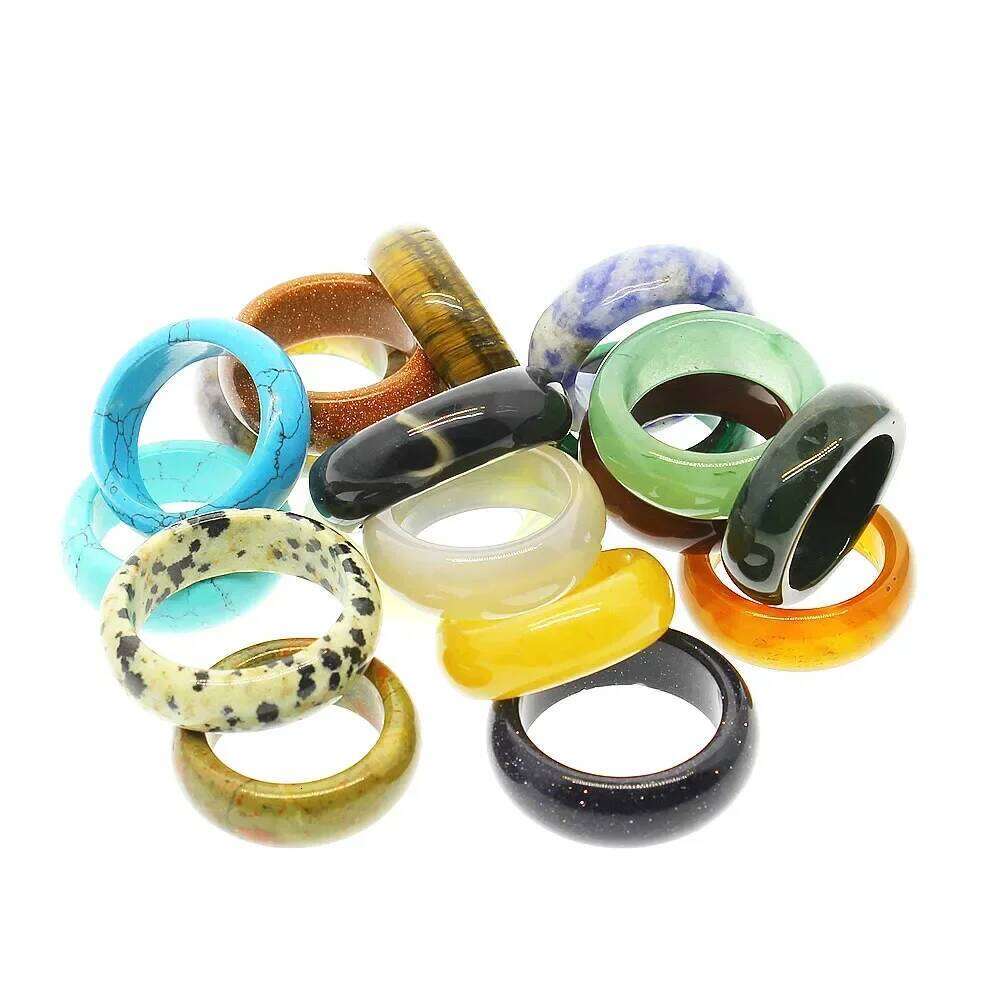 Natural semi-precious Stone Attractive Unisex Ring Jewelry Agate Various Gemstone Rings Two Models Face Width 6/8mm