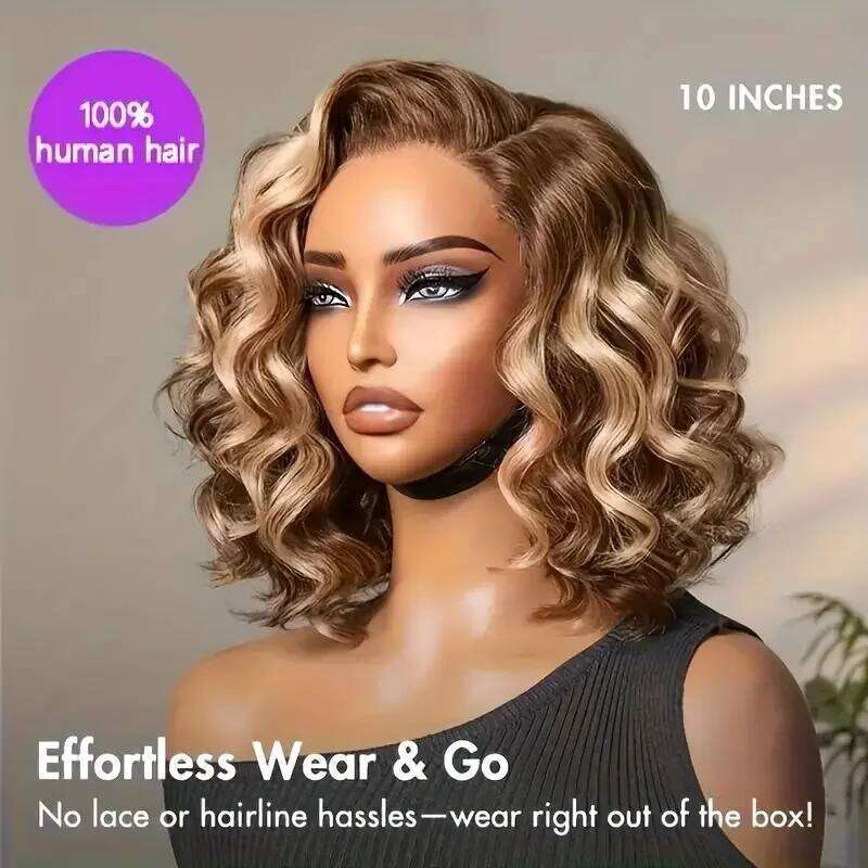 250% Highlight Body Wave 13X6 HD Lace Frontal Wig #4/27 Short Honey Blonde Bob Glueless Wigs For Summer 13X6x1 T Part Xiusiyuan2510