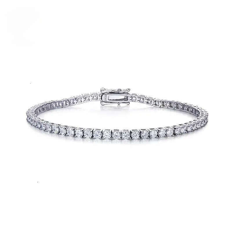 Sier Hip Hop Fine Jewelry Round Brilliant Cut Moissanite Dia 3mm-5mm Tennis Chain Bracelet/necklace for Men and Women