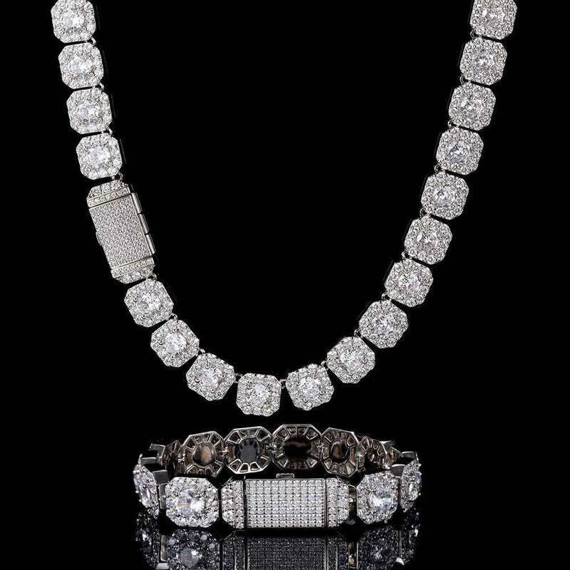 necklace moissanite chain Hip Hop Necklace Gold Plated Jewelry Iced Out Dia Clustered Tennis Chain