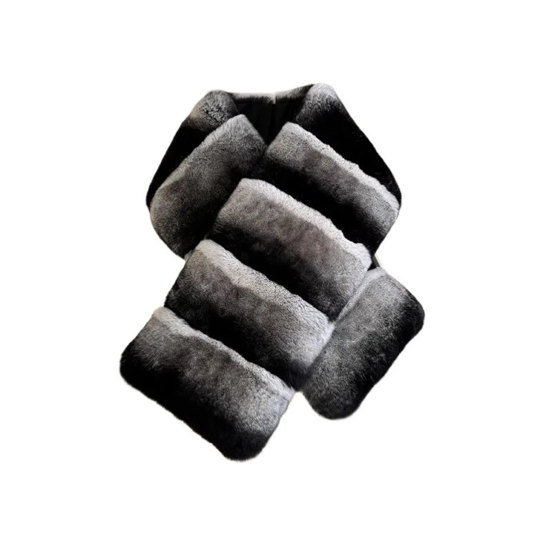 Winter Rex rabbit hair scarf lazy casual versatile real plush warm fur scarf chinchilla color women 250929