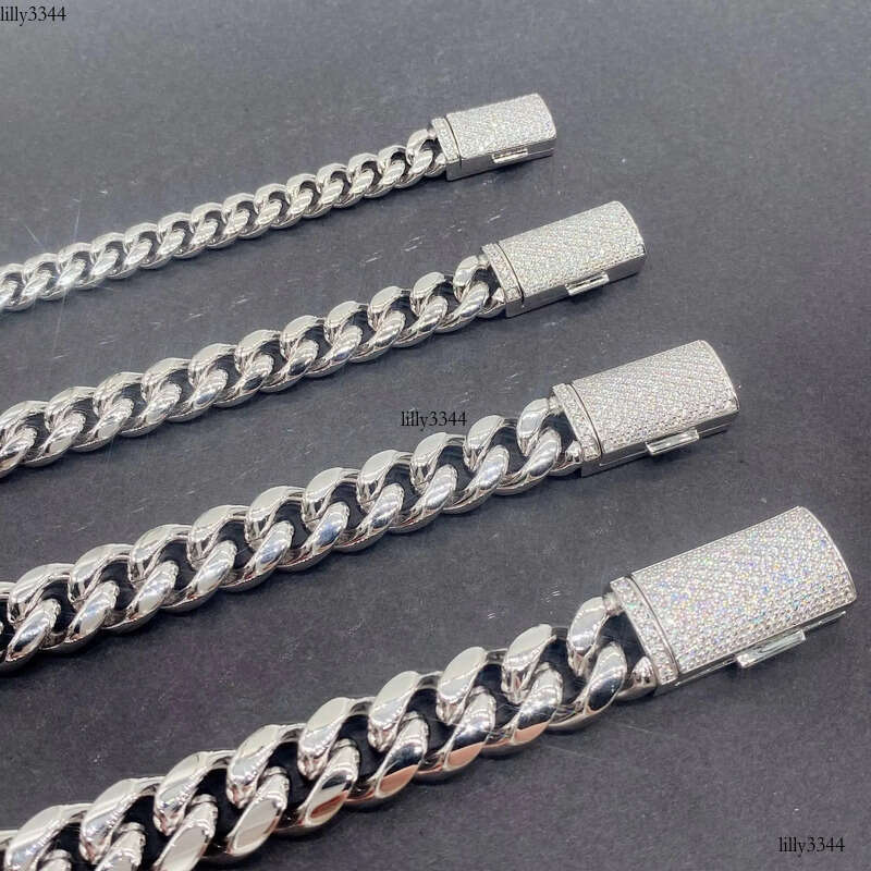 Hip Hop 8MM 10MM Stainless Cuban with Sterling Sier Moissanite Clasp Chain Necklace Bracelet for Men Jewelry