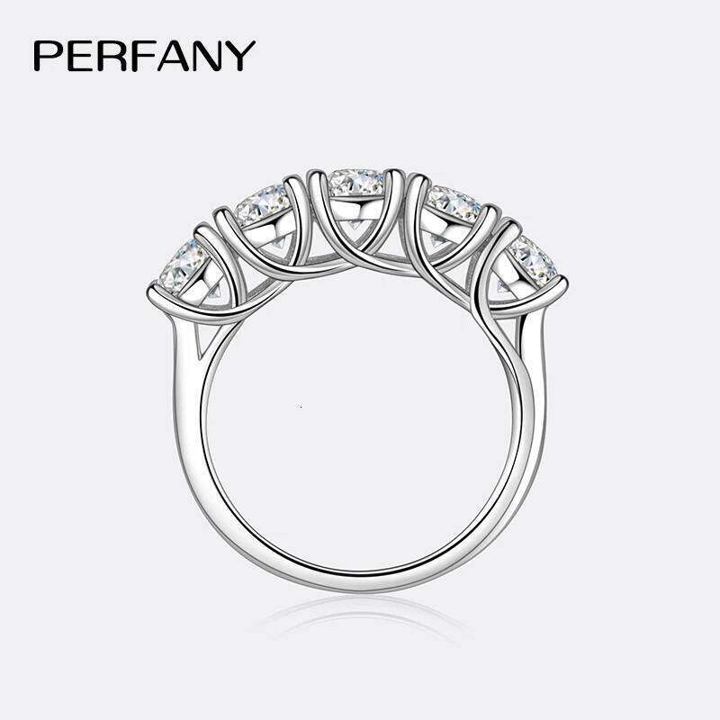 PERFANY 2.5/5CT Moissanite For Women S Pure Sier Five Gemstone Ring Wedding High-end Jewelry