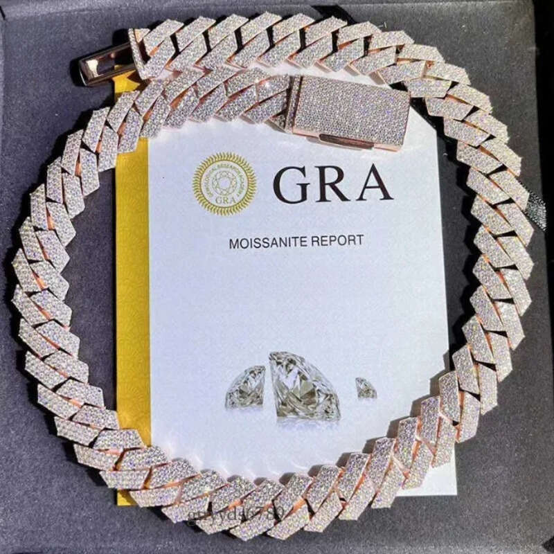Fashion Design Solid Sier Gra Moissanite 18mm 20mm Wide Dia Iced Out Pendant Necklace Cuban k Chain for Rapper