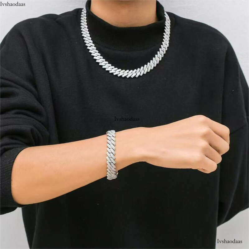 Iced Out Vvs 2 Rows Miami Gold Necklace Sterling Sier Dia Moissanite Cuban Link Chain