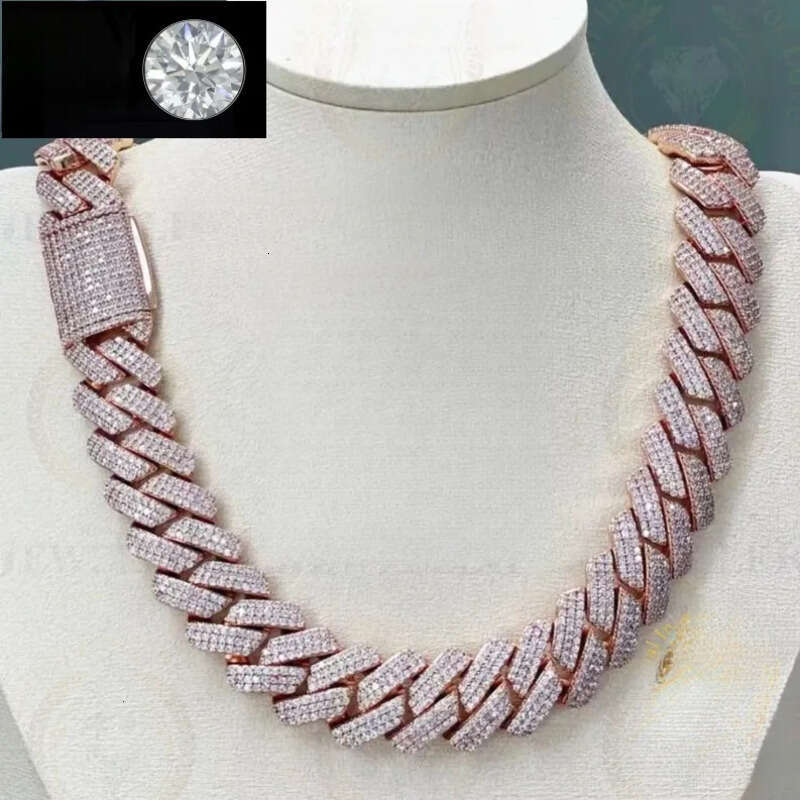moissanite cuban k chain Hiphop 20mm Sier Yellow Gold Plated Vvsmoissnaite Cuban Chain Necklace man
