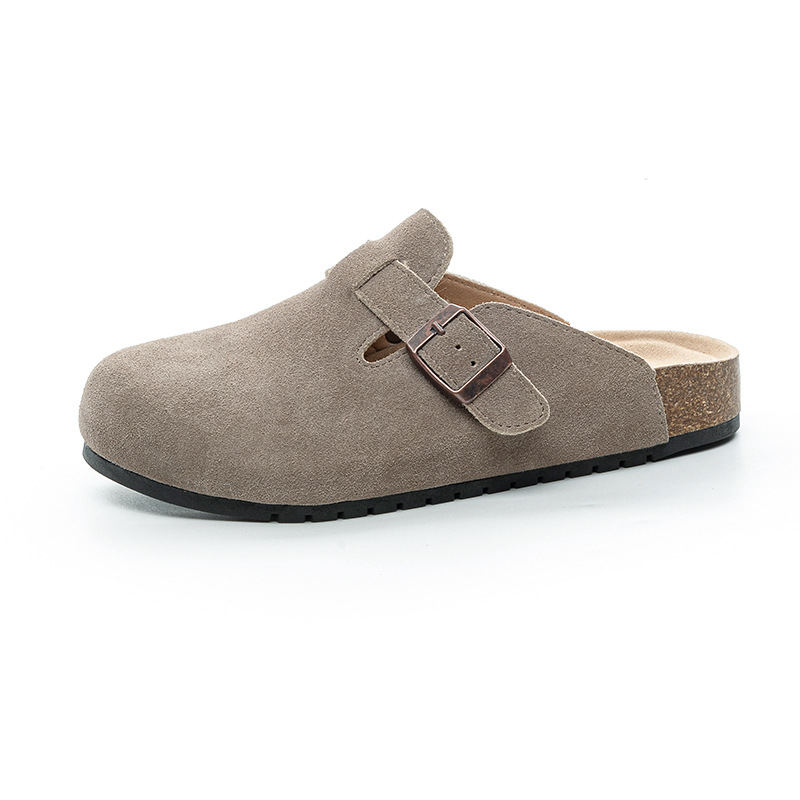 Designer shoes free shipping High quality Leather thick soled height increasing slippers new cork exterior casual shoes brown sand color