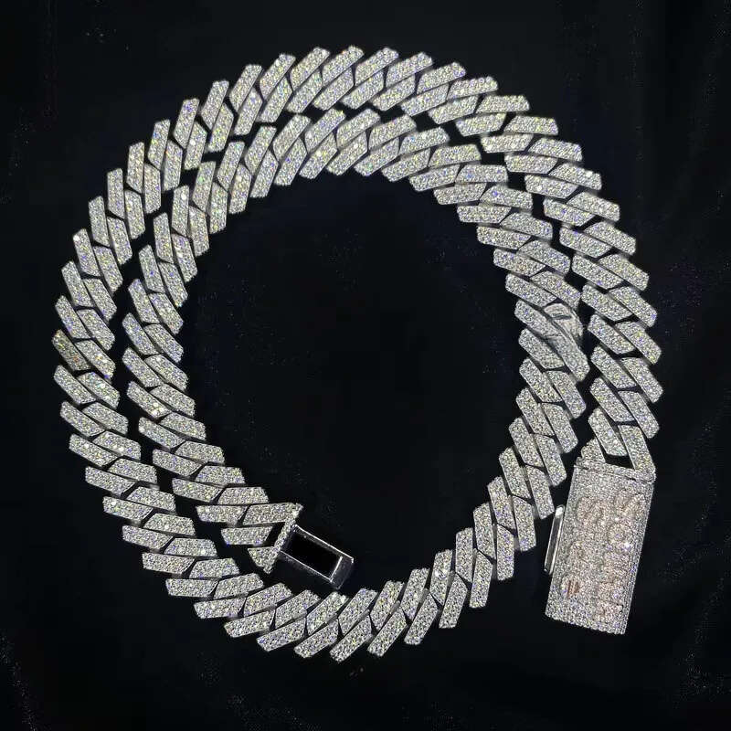 Miami Custom Name Clasp 14mm Moissanite Cuban k Chain VVS Pass Men's Necklace Bracelet Set White Gold Plated Jewelry
