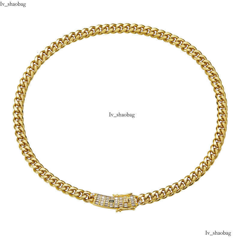 6-14mm Solid Stainless Steel Miami Cuban Chain Necklace Bracelets T Zircon Long Clasp 14K Gold Plated Jewelry