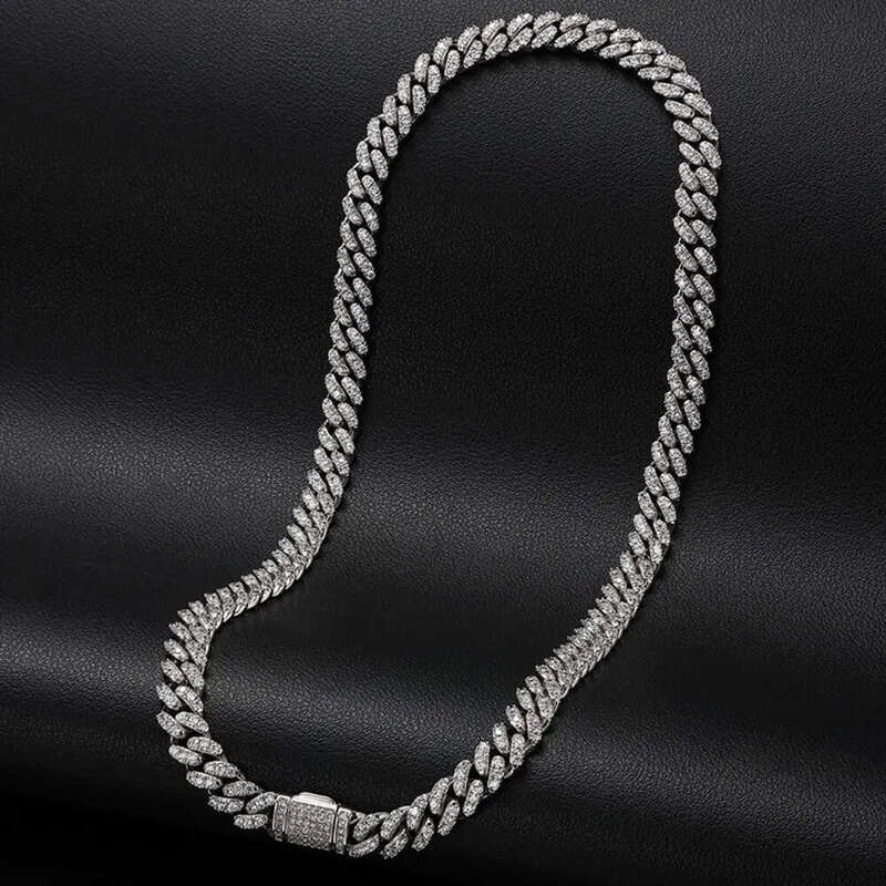 Dropshipping Punk Men Jewelry 8mm Gold Plated Sterling Sier VVS Moissanite Dia Iced Out Cuban Link Chain Necklace