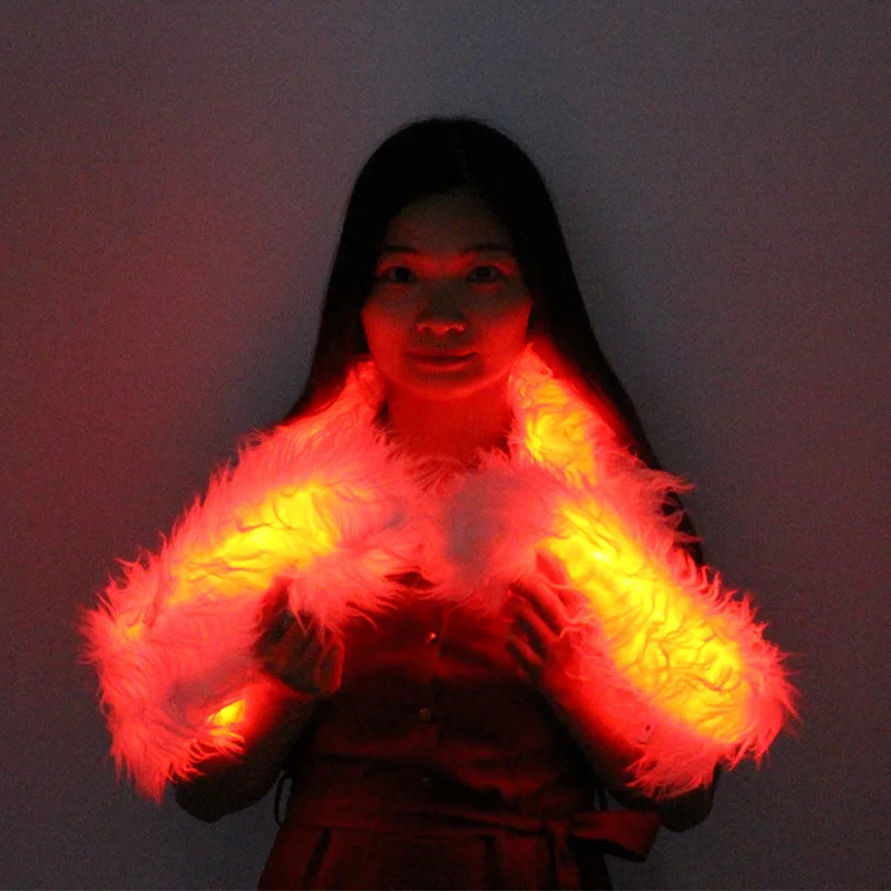 Led Flash Scarf Men Women Carnival Party Christmas Luminous Lighting Faux Fur Plush Scarves Neck Warmer 250929