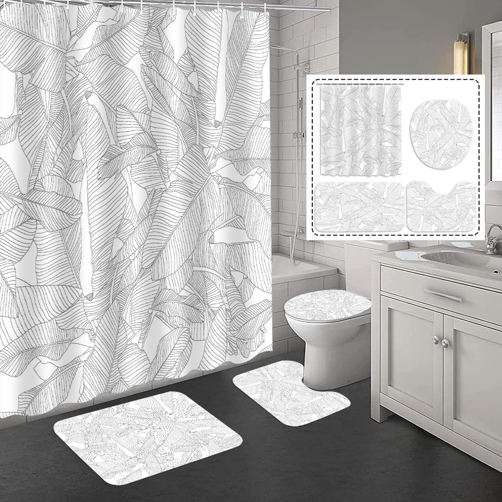 YL-37324 Hot selling exclusive shower curtain manufacturer Bomi digital printed polyester shower curtain non-slip mat set