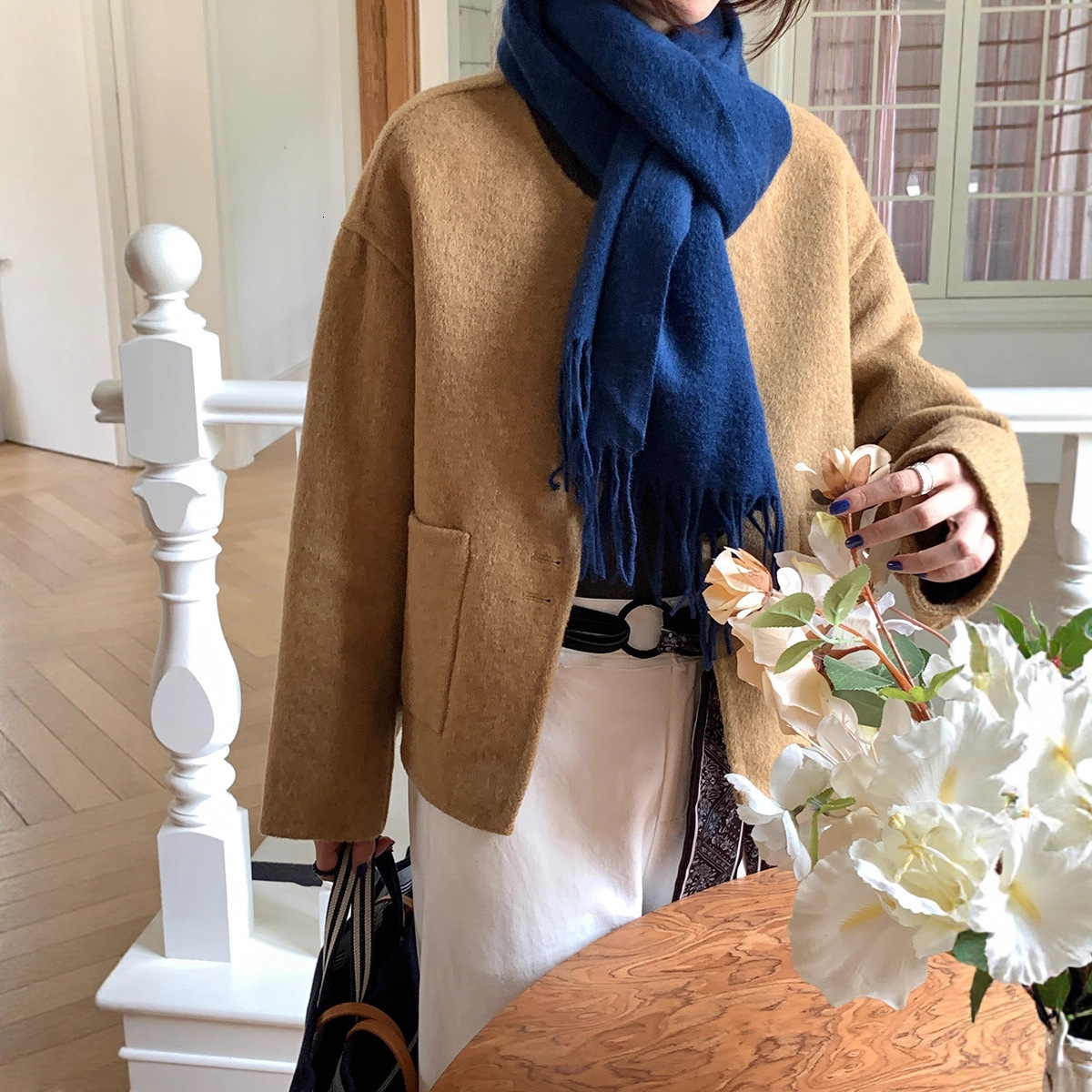2025 women's wool round neck double-sided wool coat autumn and winter new Korean style designer jacket autumn coarse wool luxury short jacket jac