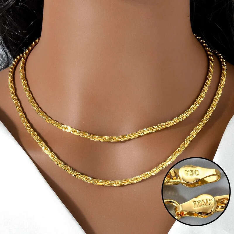 Width 4mm Italian 750 gold Plated textured Dubai Necklace DIY simple jewelry men women party